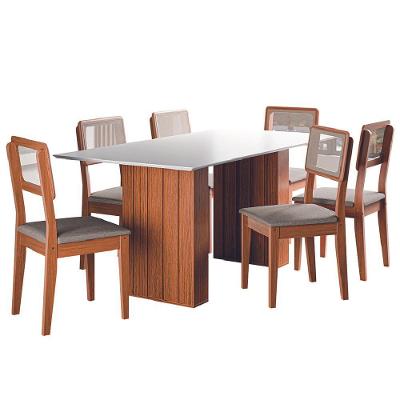 Conjunto De Mesa Sala De Jantar Ripada 1,80m 6 Cadeiras Santiago Dobuê Madeirado Off White