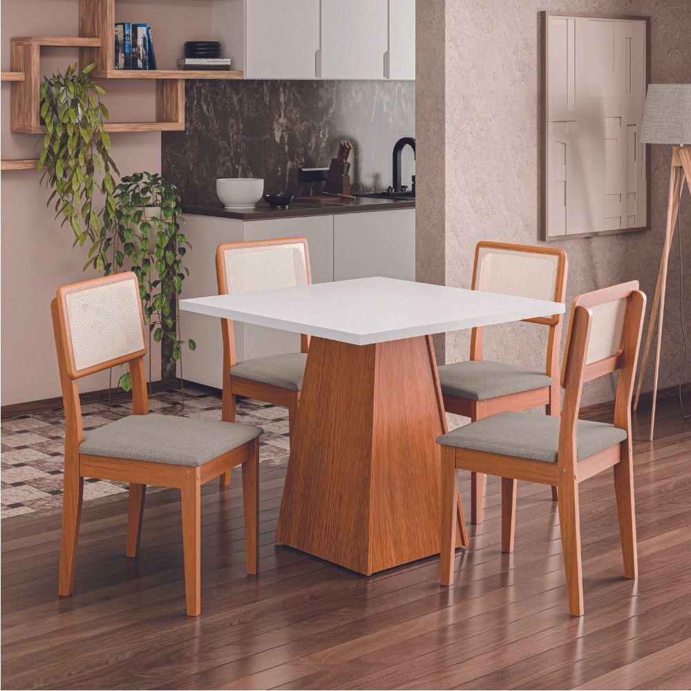 Conjunto Sala De Jantar Mesa Trento Quadrada 4 Cadeiras Santiago Dobuê Madeirado Off White - 2