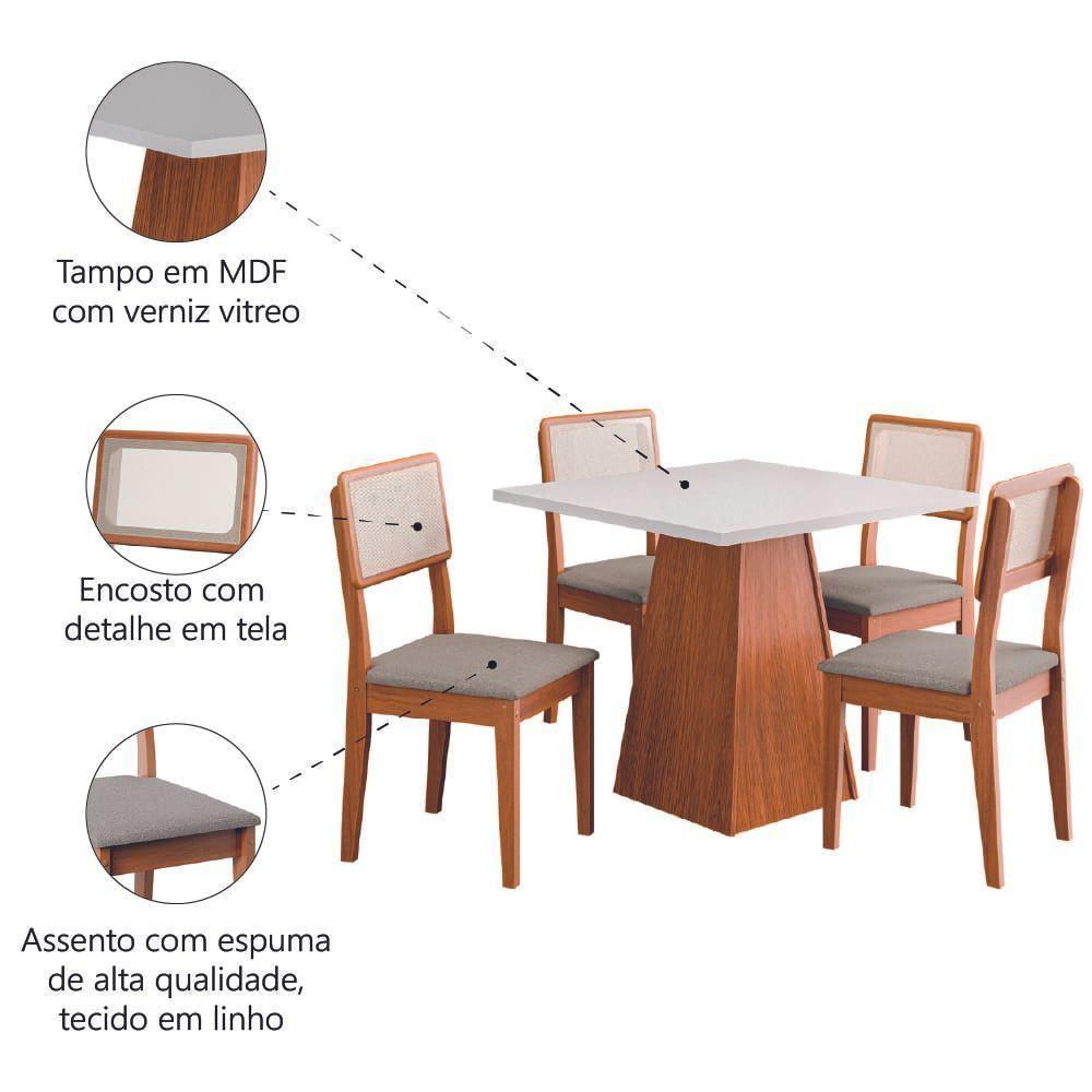 Conjunto Sala De Jantar Mesa Trento Quadrada 4 Cadeiras Santiago Dobuê Madeirado Off White - 5