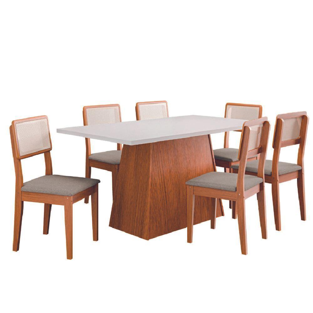 Conjunto Sala De Jantar Mesa 1,60m Trento 6 Cadeiras Santiago Dobuê Madeirado Off White - 1