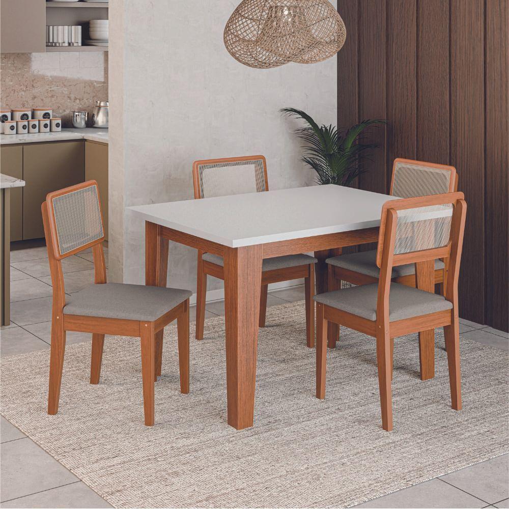 Conjunto Sala De Jantar Mesa Miami 1,20m 4 Cadeiras Santiago Dobuê Madeirado Off White - 2