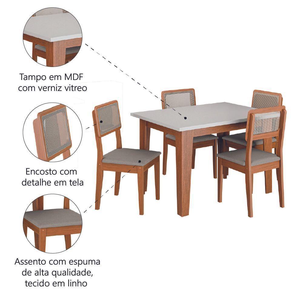 Conjunto Sala De Jantar Mesa Miami 1,20m 4 Cadeiras Santiago Dobuê Madeirado Off White - 5