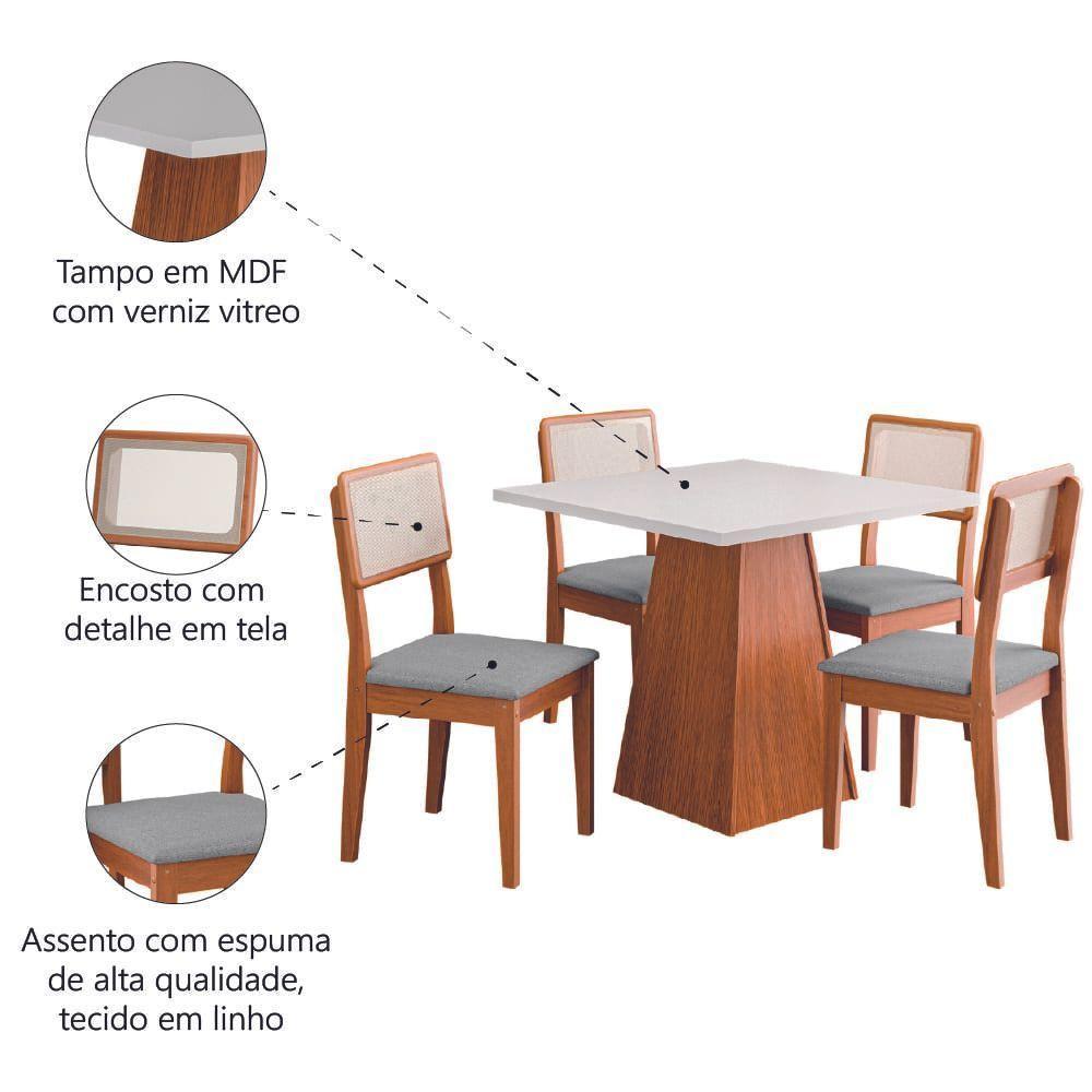 Conjunto Sala De Jantar Mesa Trento Quadrada 4 Cadeiras Santiago Dobuê Madeirado / Cinza - 5