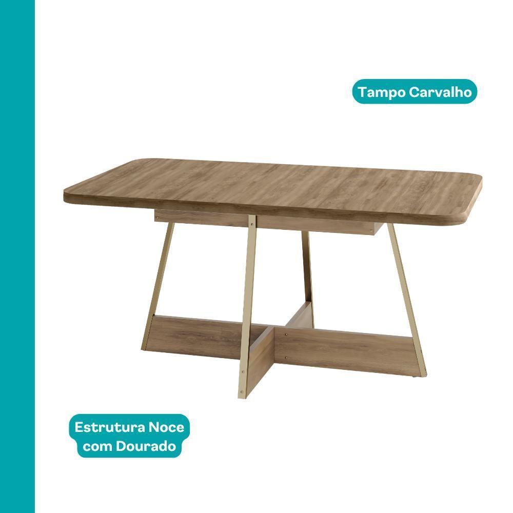 Mesa De Jantar 6 Lugares Retangular 1,60m 1592 Carraro Carvalho - 2