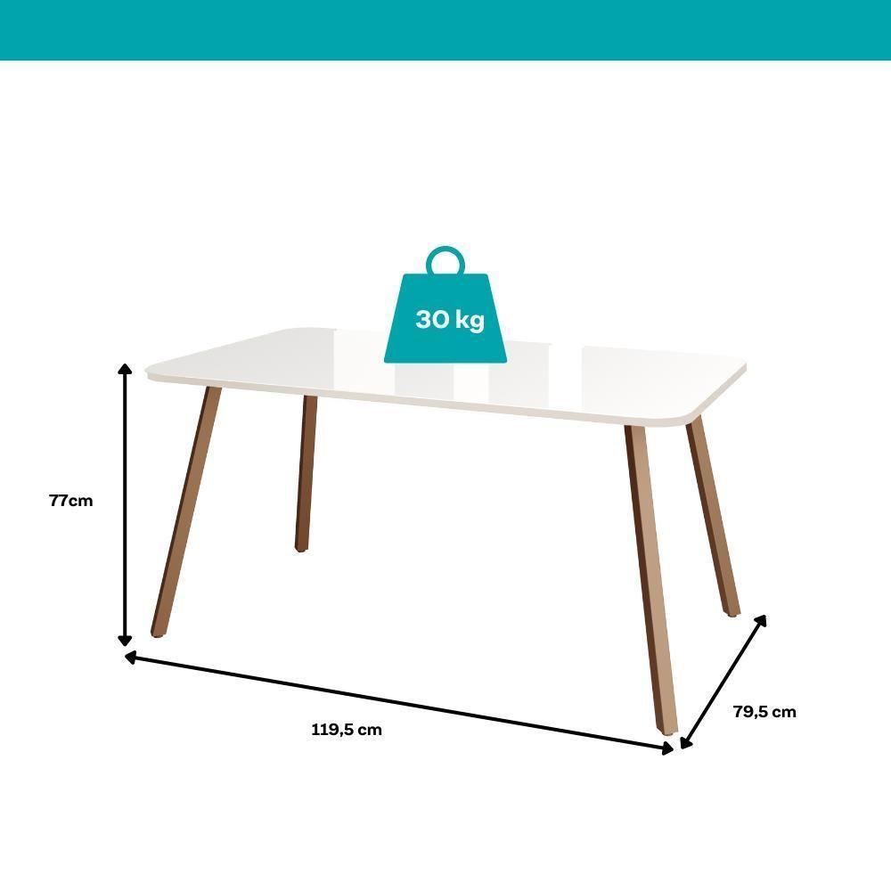 Mesa De Jantar 4 Lugares Retangular 1,19m 1602 Carraro Off White Com Gelo - 4