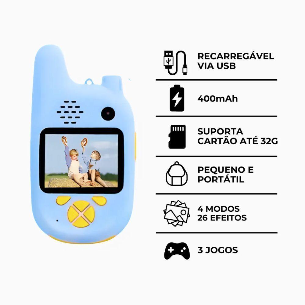 Walkie Talkie Infantil Com Câmera Digital Para Crianças - Azul - Bivolt - 7