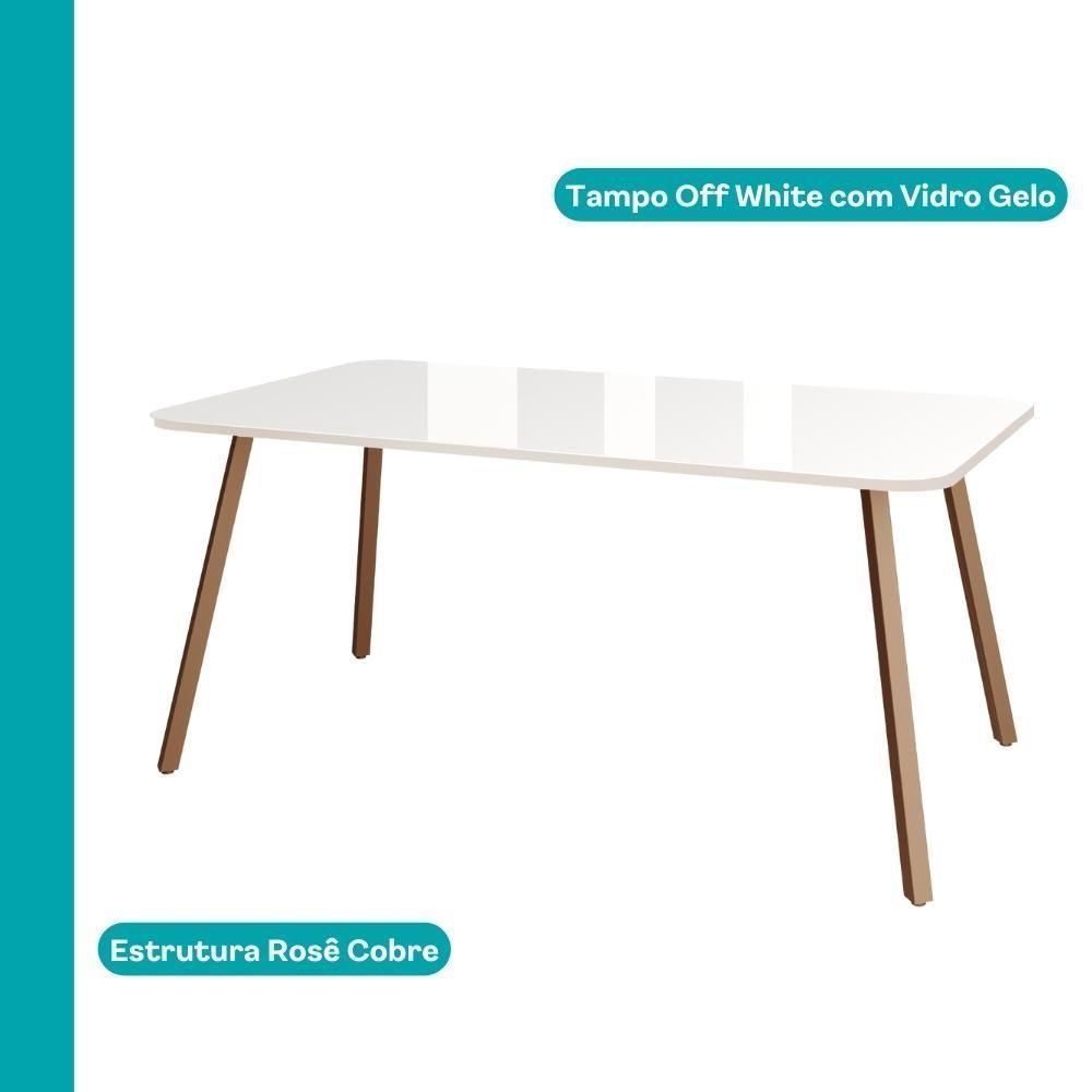 Mesa De Jantar 6 Lugares Retangular 1,59m 1601 Carraro Off White Com Gelo - 2