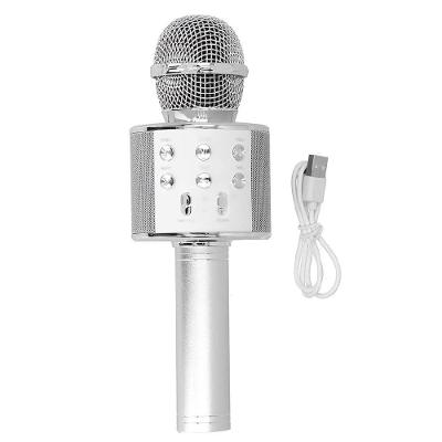 Microfone Karaokê Bluetooth Portátil Com Mixer E Controle De Efeitos Recarregável E Compacto Prata Bivolt