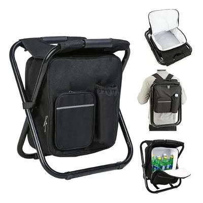 Cadeira Banco Dobrável Com Mochila Semi-térmica Praticidade E Conforto Para Atividades Ao Ar Livre Preta