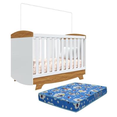 Berço Americano Cris Retrô 3 Em 1 Branco Brilho/amêndoa Com Colchão Baby Physical - Móveis Peroba