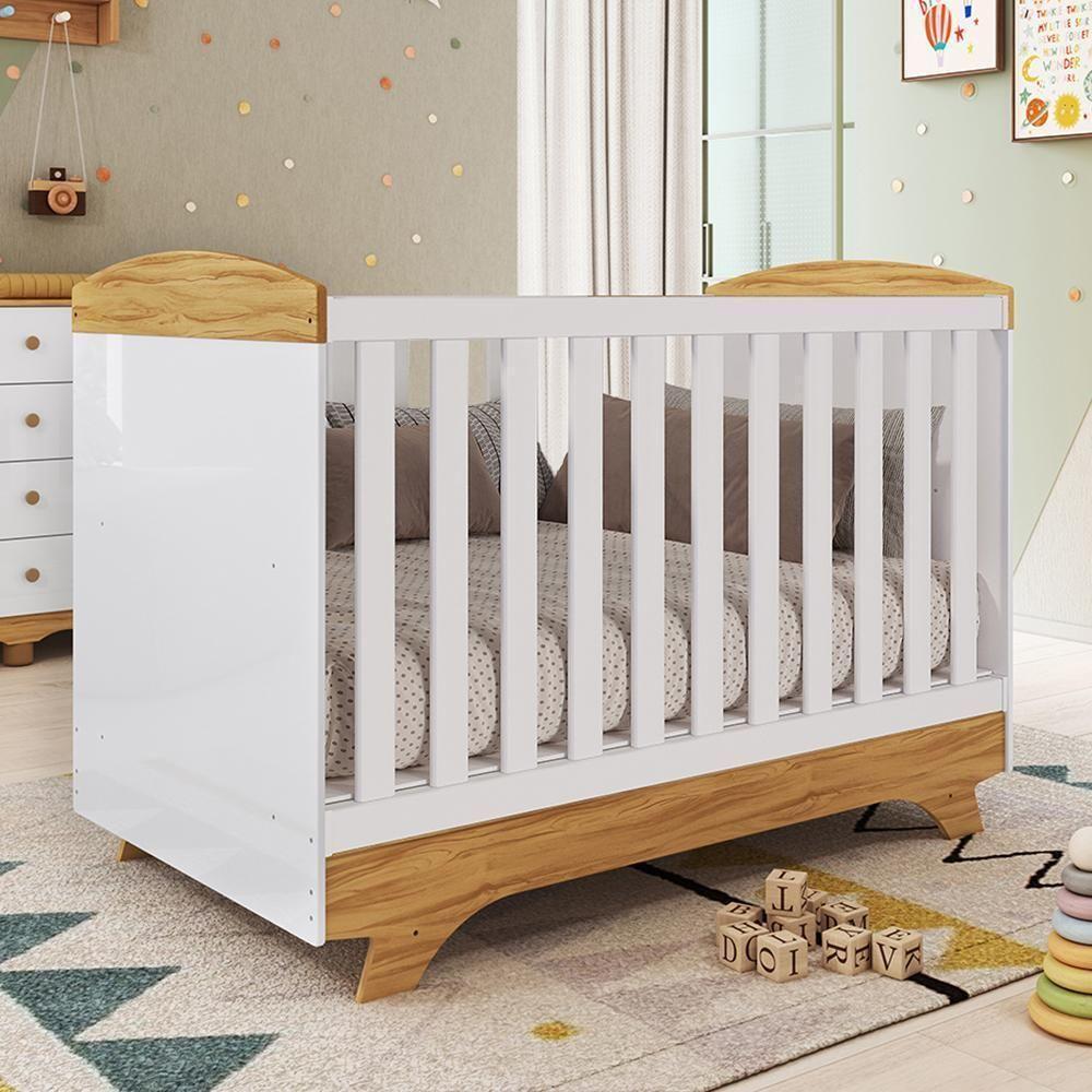 Berço Americano Cris Retrô 3 Em 1 Branco Brilho/amêndoa Com Colchão Supreme - Móveis Peroba - 2