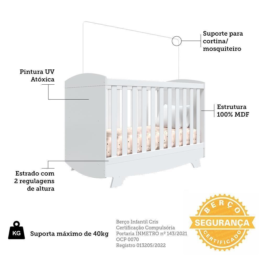 Berço Americano Cris Retrô 3 Em 1 Branco Brilho Com Colchão Supreme - Móveis Peroba - 5