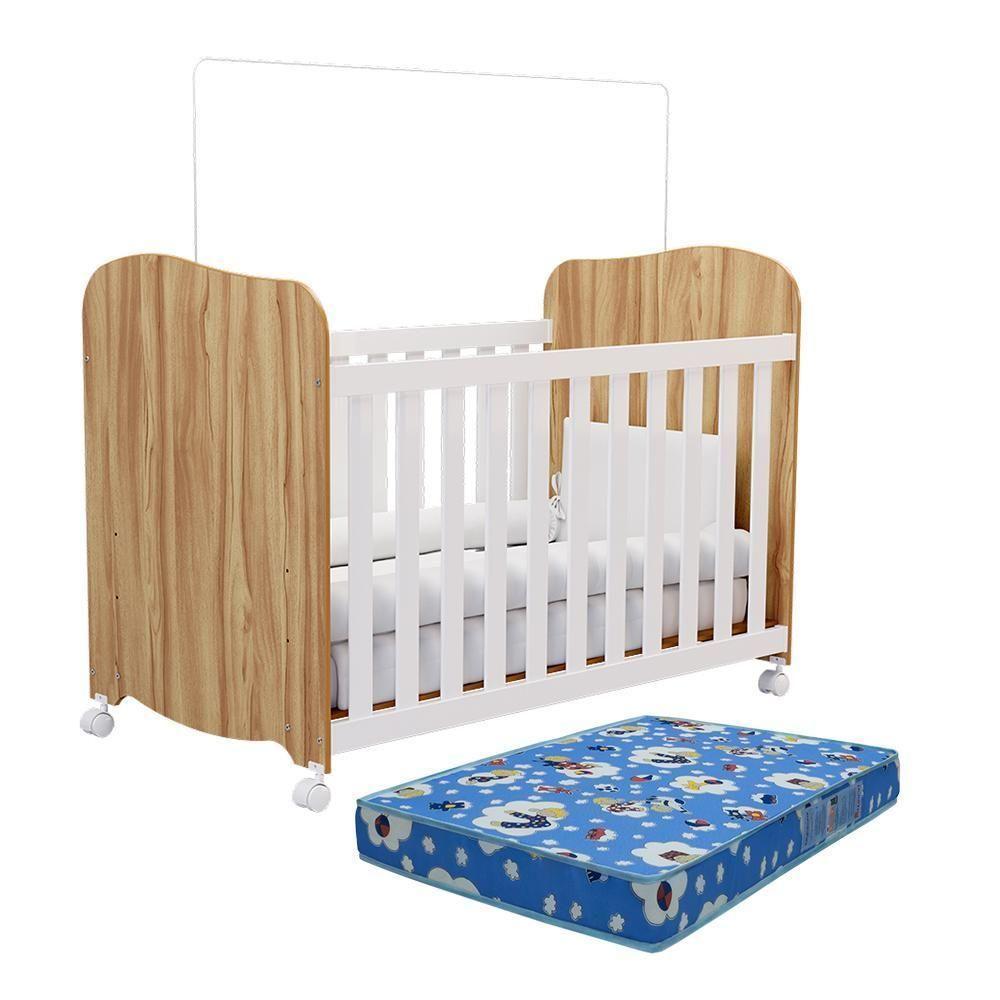 Berço Americano Uli Branco Brilho/amêndoa Com Colchão Baby Physical - Móveis Peroba - 1
