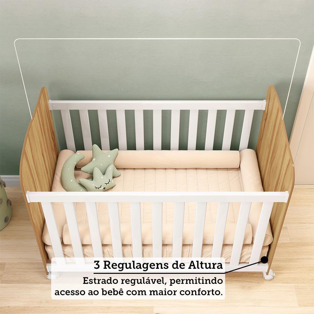 Berço Americano Uli Branco Brilho/amêndoa Com Colchão Baby Physical - Móveis Peroba - 5