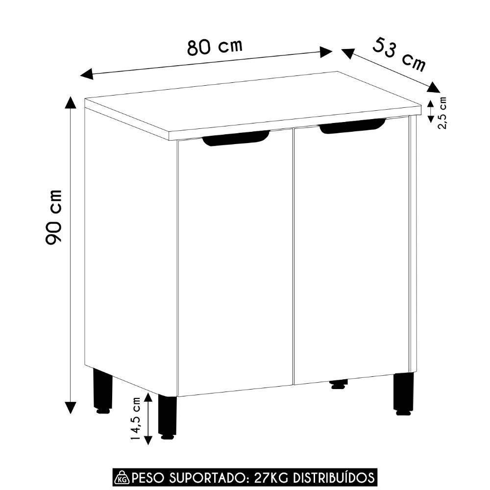 Balcão De Cozinha Com Tampo 80cm 2 Portas Marina Cinammon L01 - Mpozenato - 4