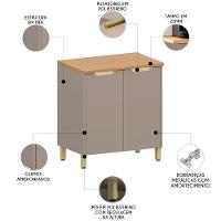 Balcão De Cozinha Com Tampo 80cm 2 Portas Marina Cinammon L01 - Mpozenato - 3