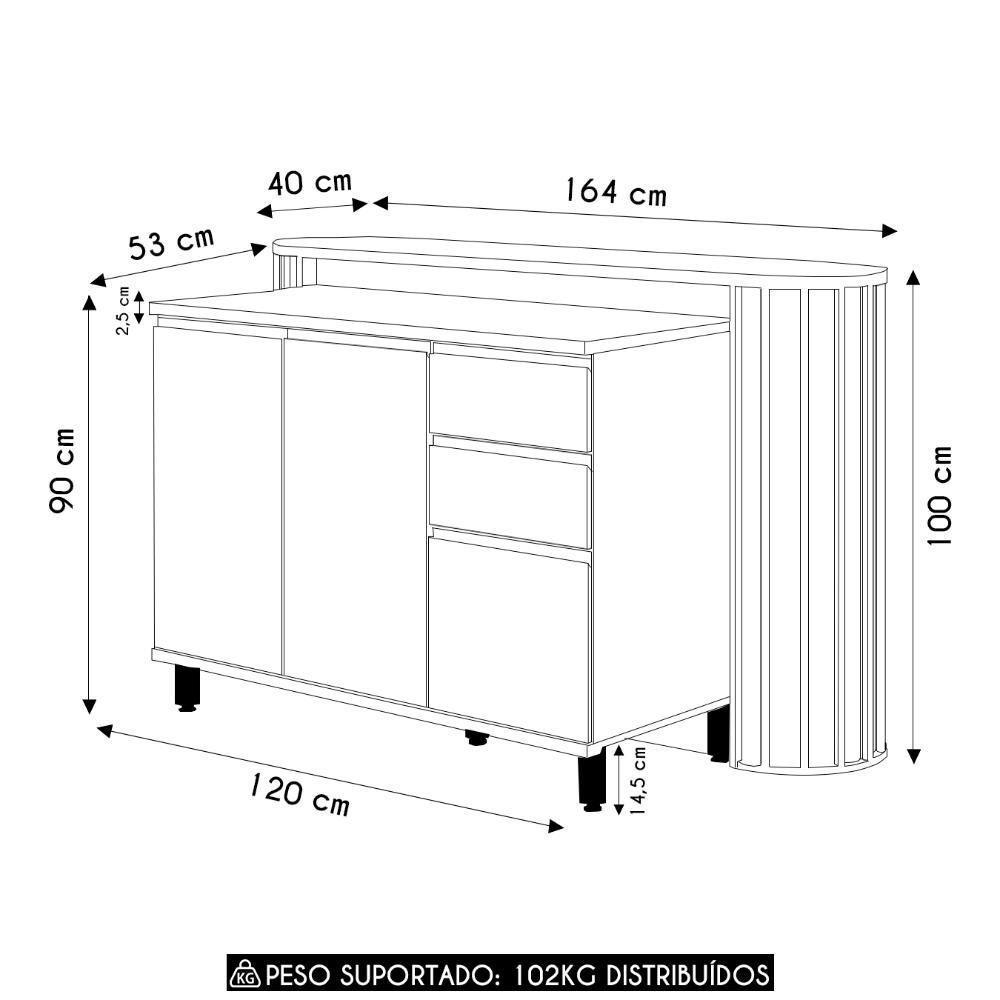 Balcão De Cozinha Tampo E Ilha 164cm Pierre Carvalho L01 - Mpozenato - 4