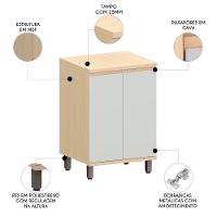 Balcão De Cozinha Tampo 60cm 2 Portas Pierre Carvalho/cinza L01 - Mpozenato - 3