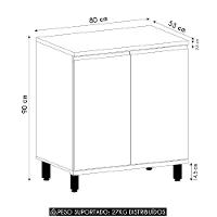 Balcão De Cozinha Tampo 80cm 2 Portas Pierre Carvalho L01 - Mpozenato