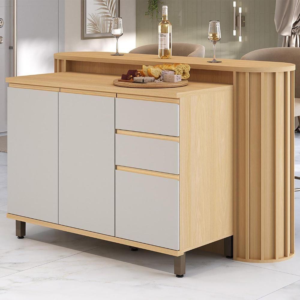 Balcão De Cozinha Tampo E Ilha 164cm Pierre Carvalho/cinza L01 - Mpozenato - 1