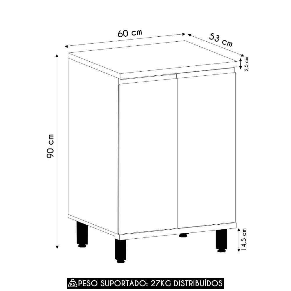 Balcão De Cozinha Tampo 60cm 2 Portas Pierre Carvalho L01 - Mpozenato - 4