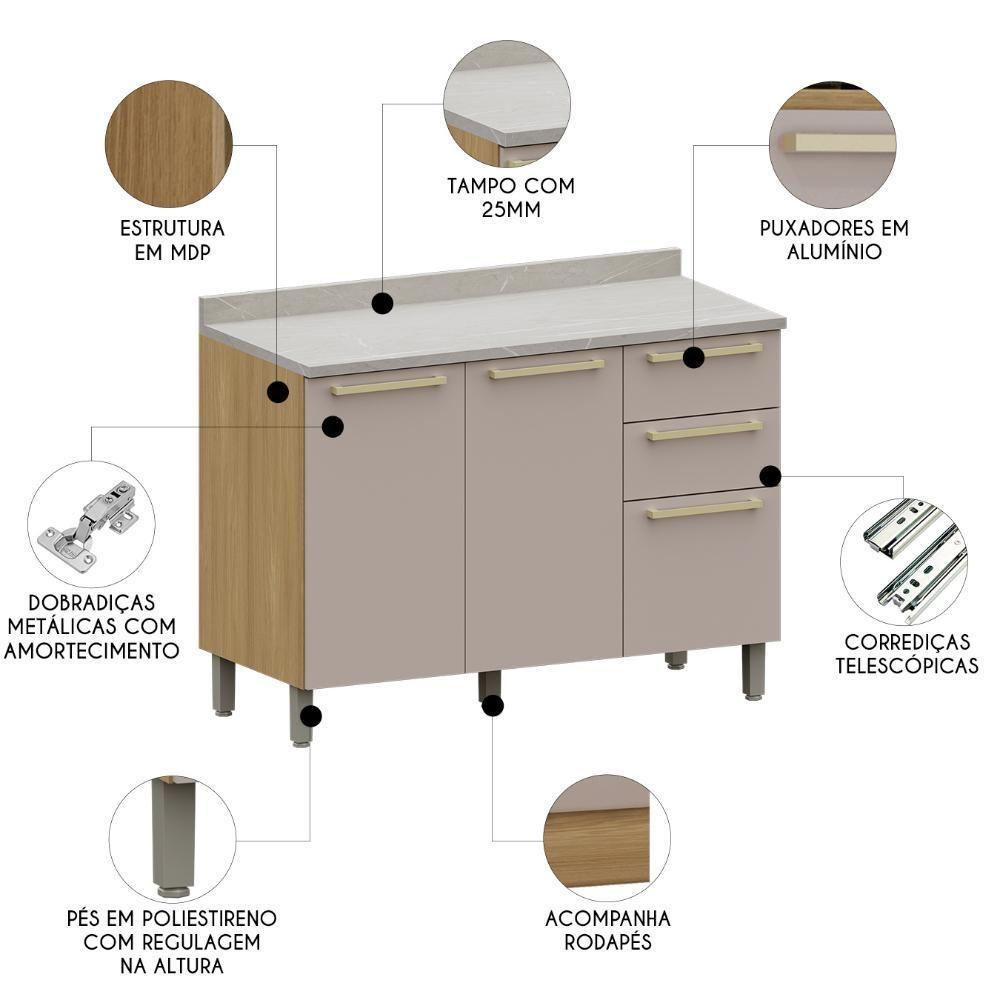 Balcão De Cozinha Com Tampo 120cm Mirella Freijó/cinammon L01 - Mpozenato - 3