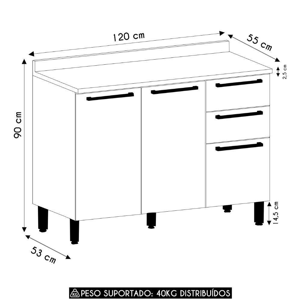 Balcão De Cozinha Com Tampo 120cm Mirella Freijó/cinammon L01 - Mpozenato - 4