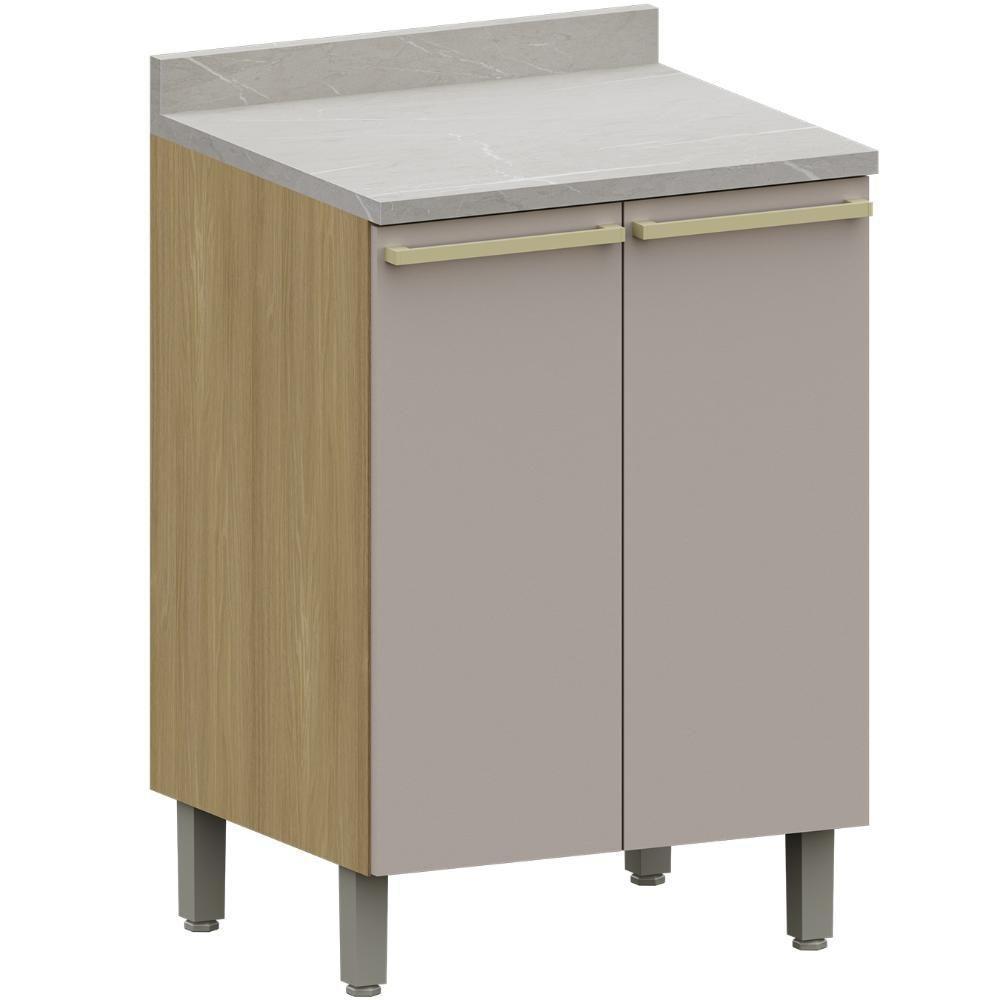 Balcão De Cozinha Com Tampo 60cm 2 Portas Freijó/cinammon L01 - Mpozenato - 1