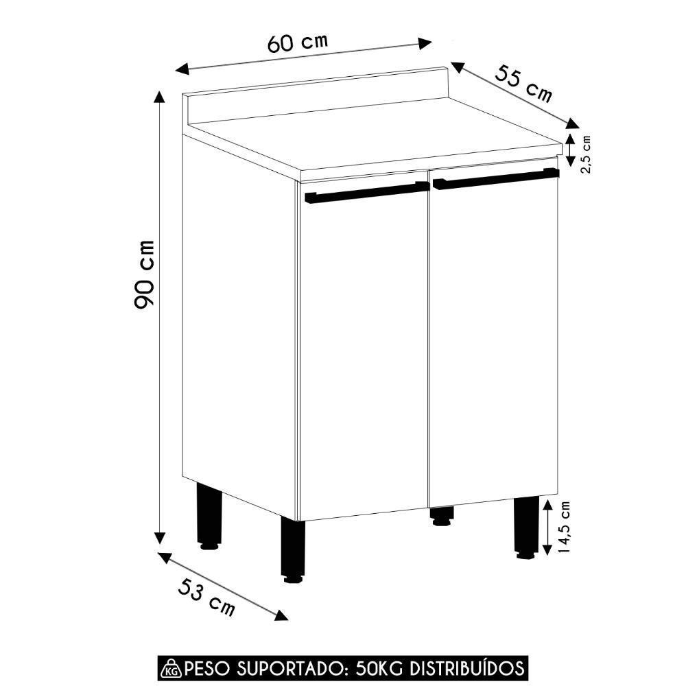 Balcão De Cozinha Com Tampo 60cm 2 Portas Freijó/cinammon L01 - Mpozenato - 6