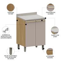 Balcão De Cozinha Com Tampo 60cm 2 Portas Freijó/cinammon L01 - Mpozenato - 5