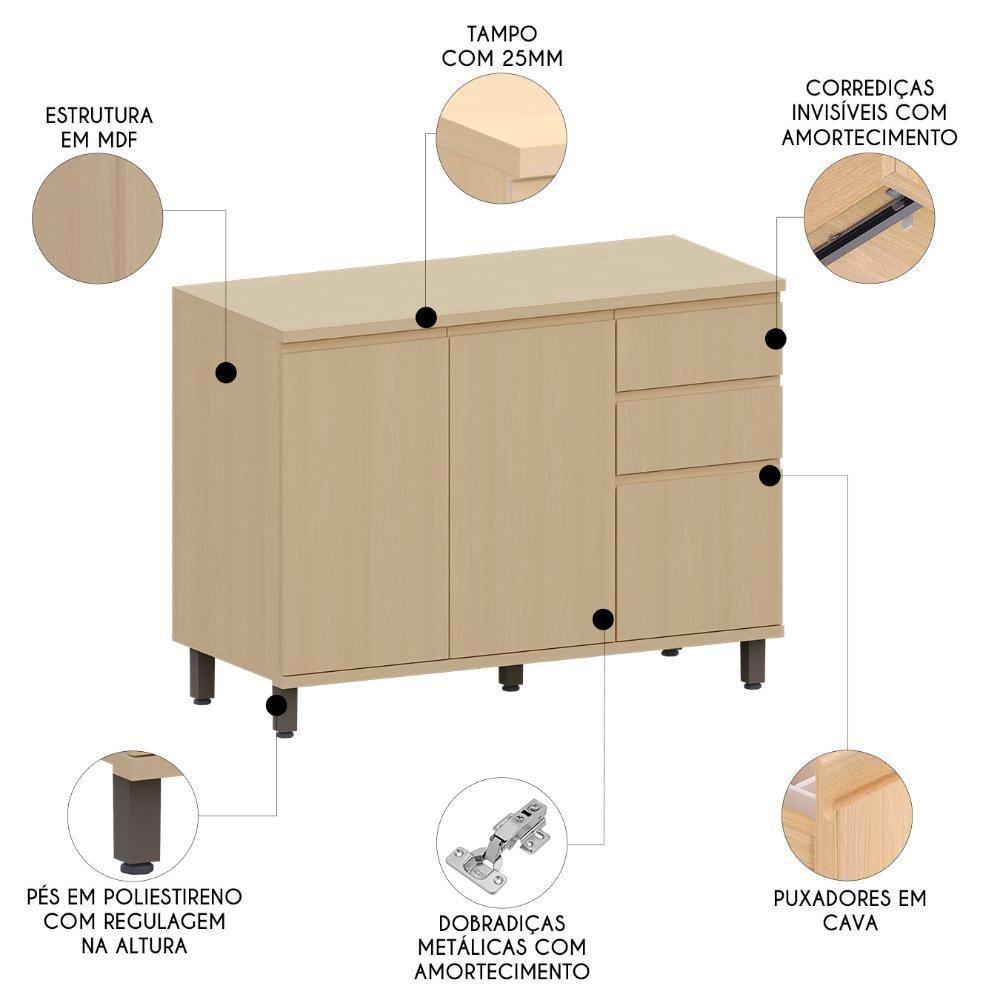 Balcão De Cozinha Com Tampo 120cm Pierre Carvalho L01 - Mpozenato - 3