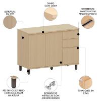 Balcão De Cozinha Com Tampo 120cm Pierre Carvalho L01 - Mpozenato - 3