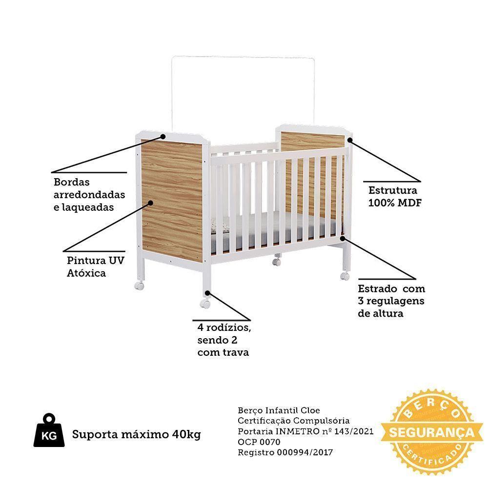 Berço Americano Cloe 2 Em 1 Branco Brilho/amêndoa Com Colchão Baby Physical - Móveis Peroba - 3