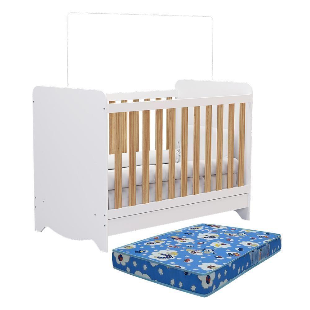 Berço Americano Ben 3 Em 1 Branco Brilho/amêndoa Com Colchão Baby Physical - Móveis Peroba - 1
