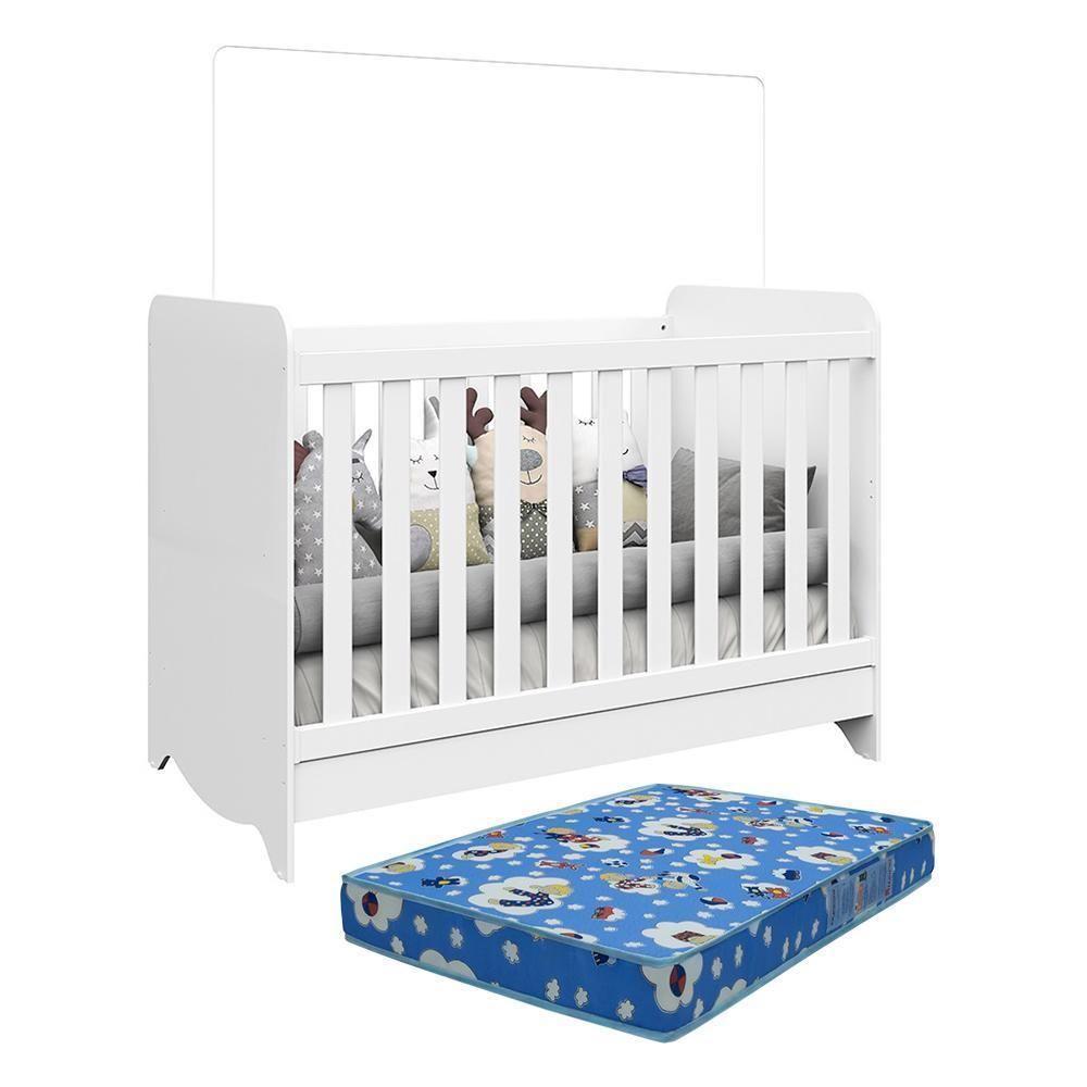 Berço Americano Ben 3 Em 1 Branco Brilho Com Colchão Baby Physical - Móveis Peroba - 1