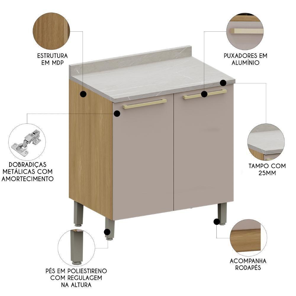 Balcão De Cozinha Com Tampo 80cm 2 Portas Freijó/cinammon L01 - Mpozenato - 3