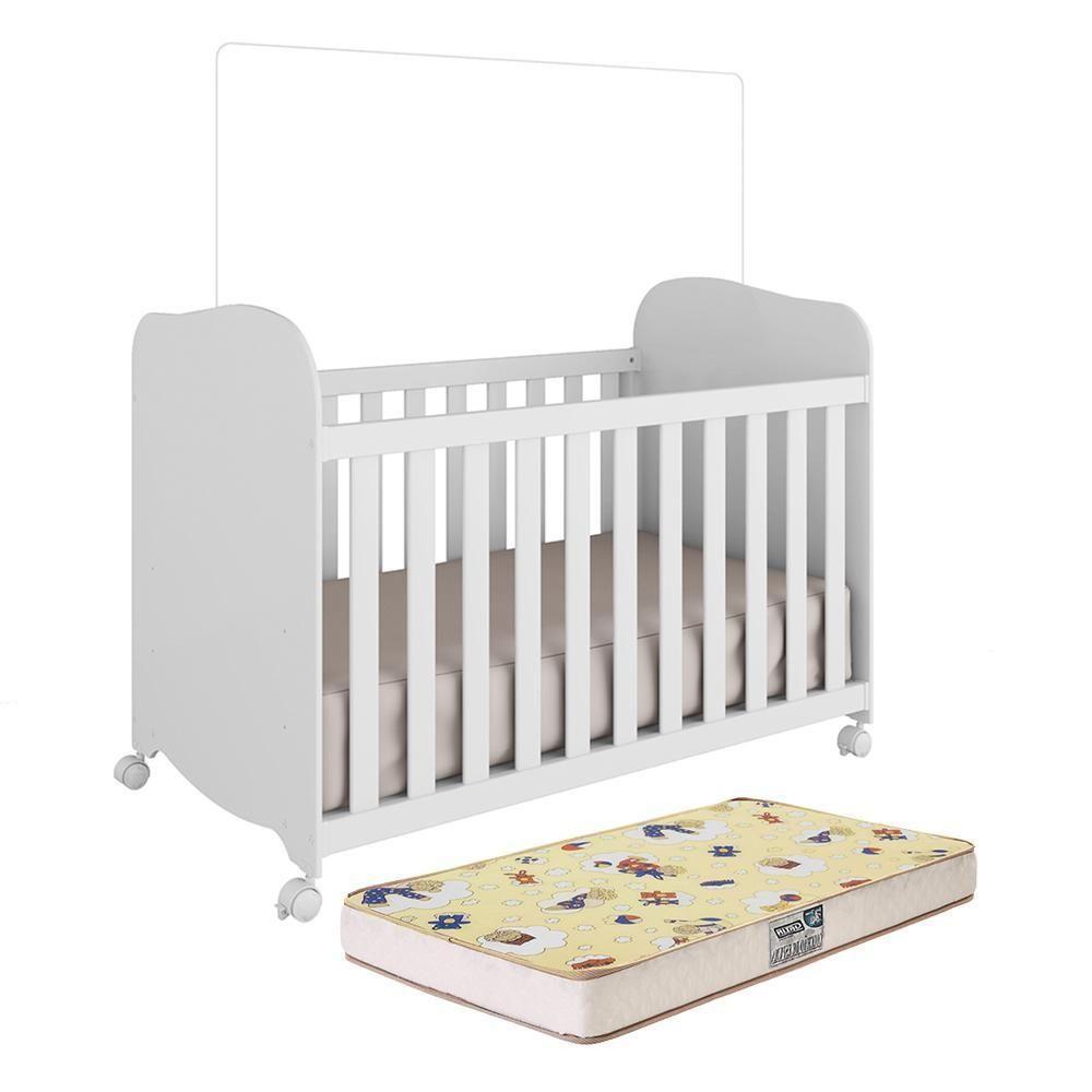 Berço Americano Uli Branco Brilho Com Colchão Supreme - Móveis Peroba - 1