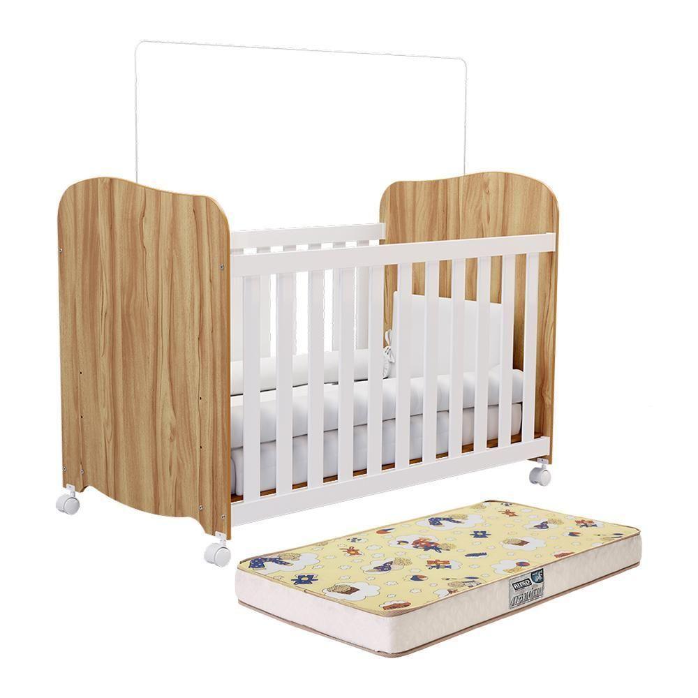 Berço Americano Uli Branco Brilho/amêndoa Com Colchão Supreme - Móveis Peroba - 1