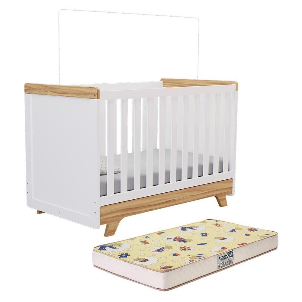 Berço Americano Retrô 2 Em 1 Branco Brilho/amêndoa Com Colchão Supreme - Móveis Peroba - 1