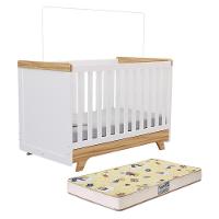 Berço Americano Retrô 2 Em 1 Branco Brilho/amêndoa Com Colchão Supreme - Móveis Peroba - 1