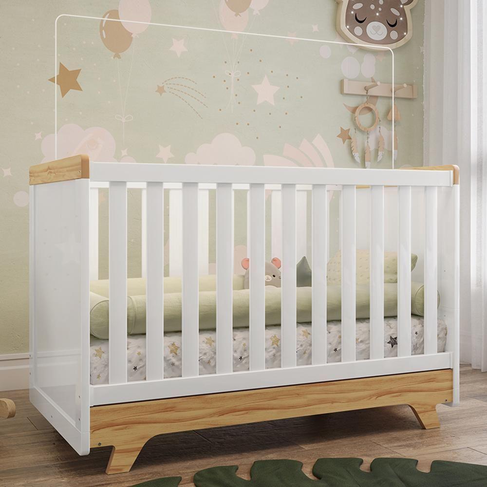 Berço Americano Retrô 2 Em 1 Branco Brilho/amêndoa Com Colchão Baby Physical - Móveis Peroba - 2