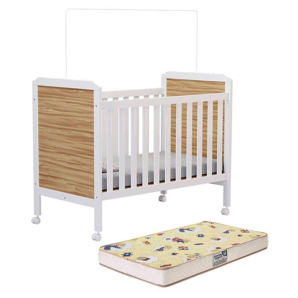 Berço Americano Cloe 2 Em 1 Branco Brilho/amêndoa Com Colchão Supreme - Móveis Peroba - 1