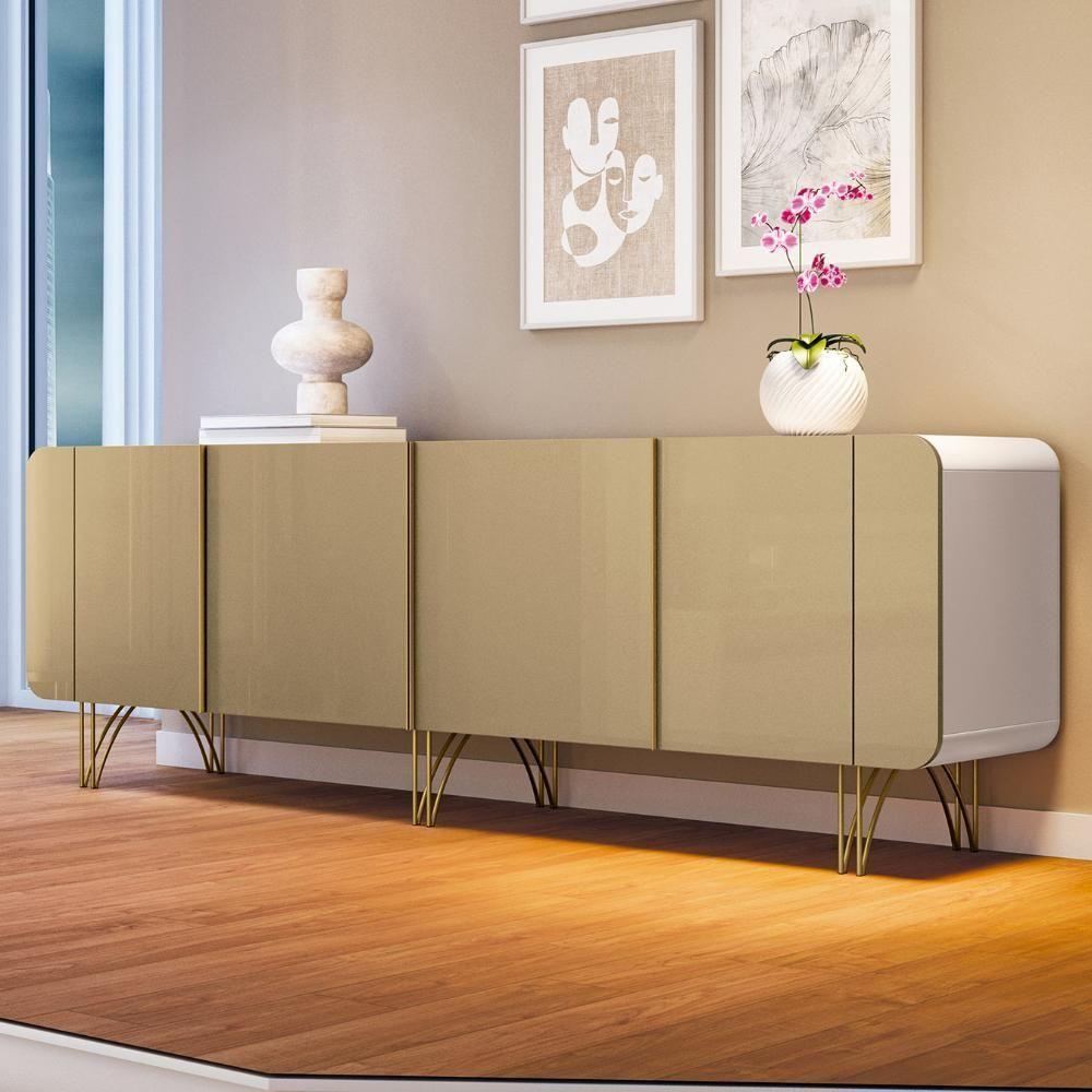 Balcão Aparador Buffet Com 4 Portas Piacente Off/champanhe H01 - Mpozenato - 2