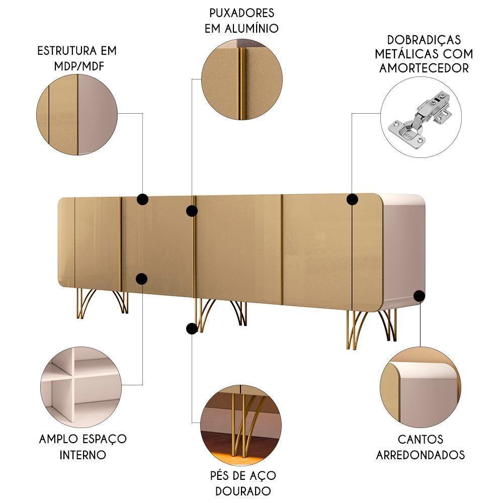 Balcão Aparador Buffet Com 4 Portas Piacente Off/champanhe H01 - Mpozenato - 3