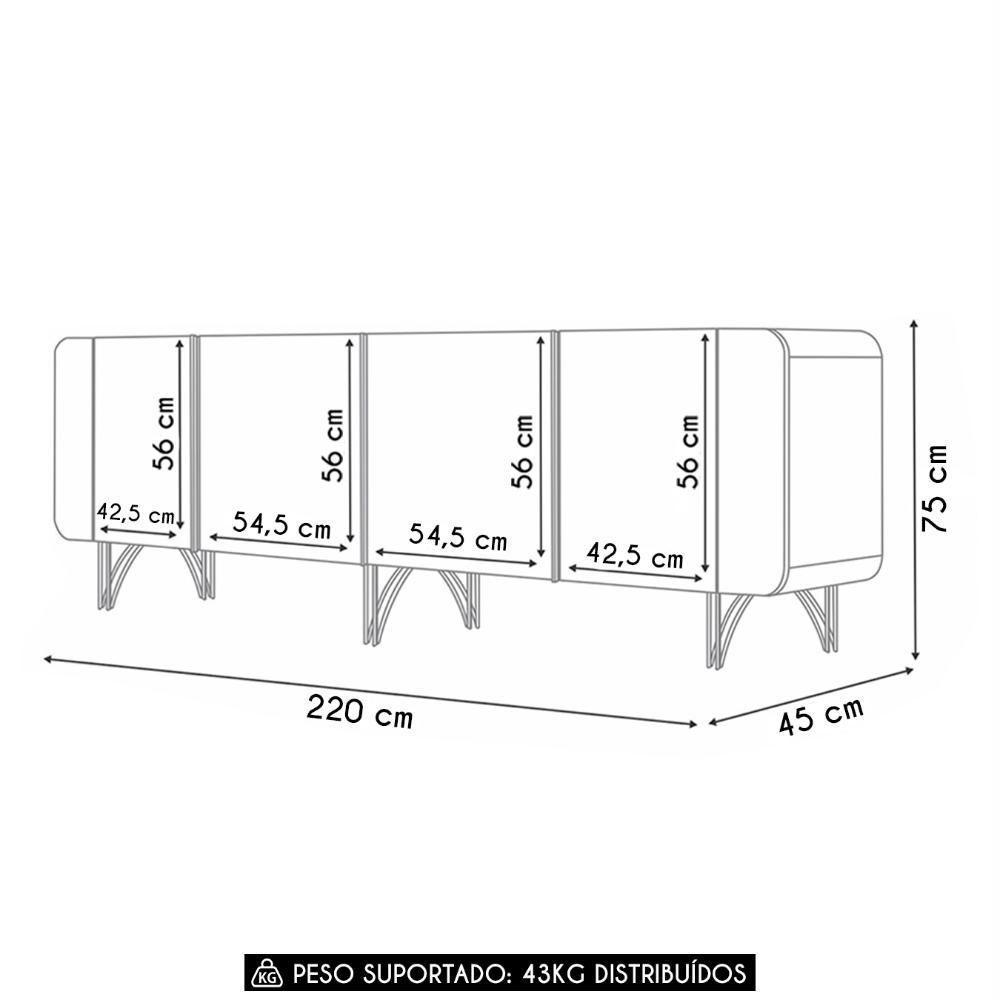 Balcão Aparador Buffet Com 4 Portas Piacente Off/champanhe H01 - Mpozenato - 4