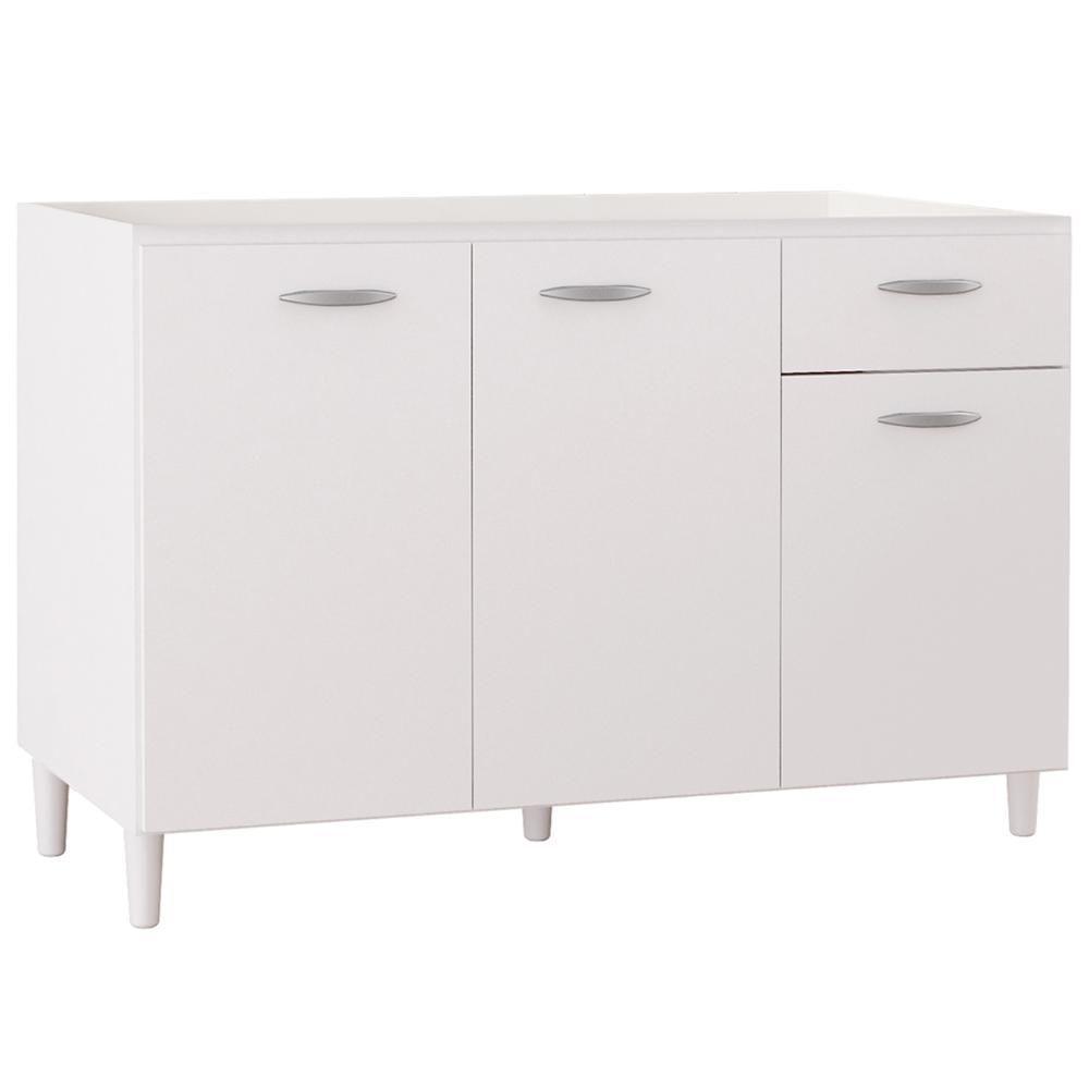 Balcão 120cm 3 Portas 1 Gaveta Branco - Poquema - 1