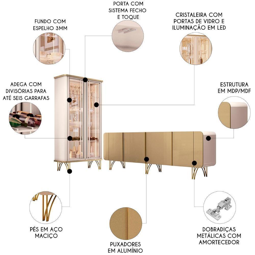 Balcão Buffet Piacente Com Cristaleira Alvora Off/champanhe H01 - Mpozenato - 3