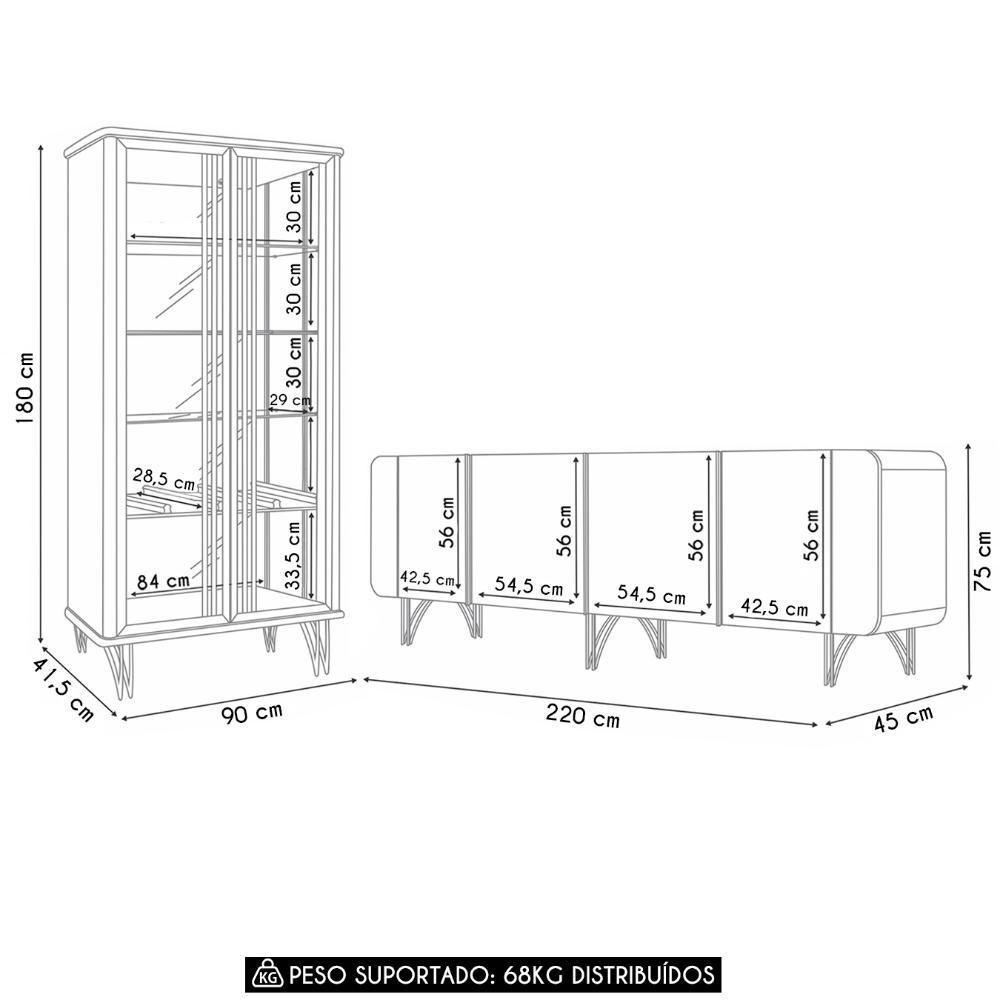 Balcão Buffet Piacente Com Cristaleira Alvora Off/champanhe H01 - Mpozenato - 4