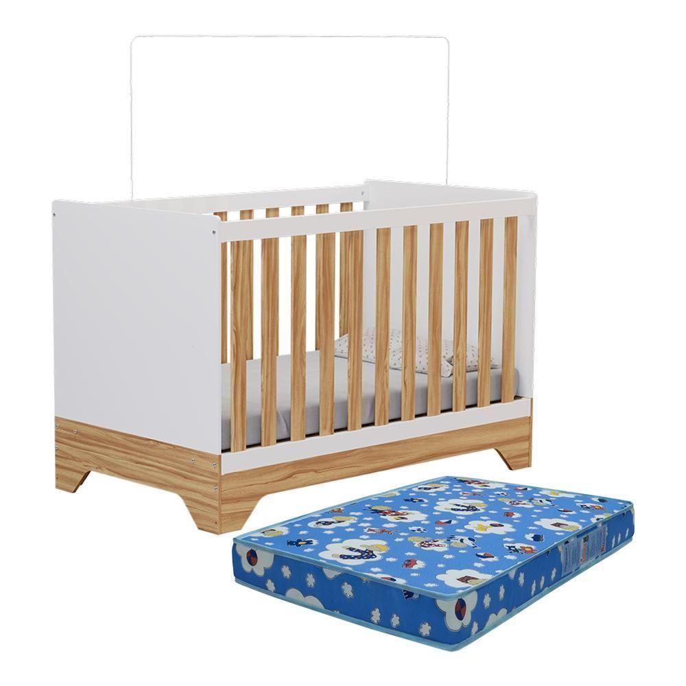 Berço Americano Popy Retrô 3 Em 1 Branco Brilho/amêndoa Com Colchão Baby Physical - Móveis Peroba - 1