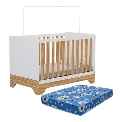 Berço Americano Popy Retrô 3 Em 1 Branco Brilho/amêndoa Com Colchão Baby Physical - Móveis Peroba